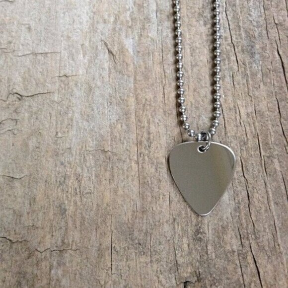 20 INCHES Shiny Mirror Stainless Steel Guitar Pick Necklace - Picture 4 of 8